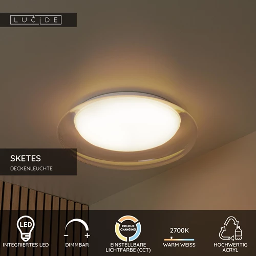 Lucide SKETES - Deckenleuchte - Ø 45,7 cm - LED Dim. - CCT - 1x24W 2700K/4000K - Transparent - USP